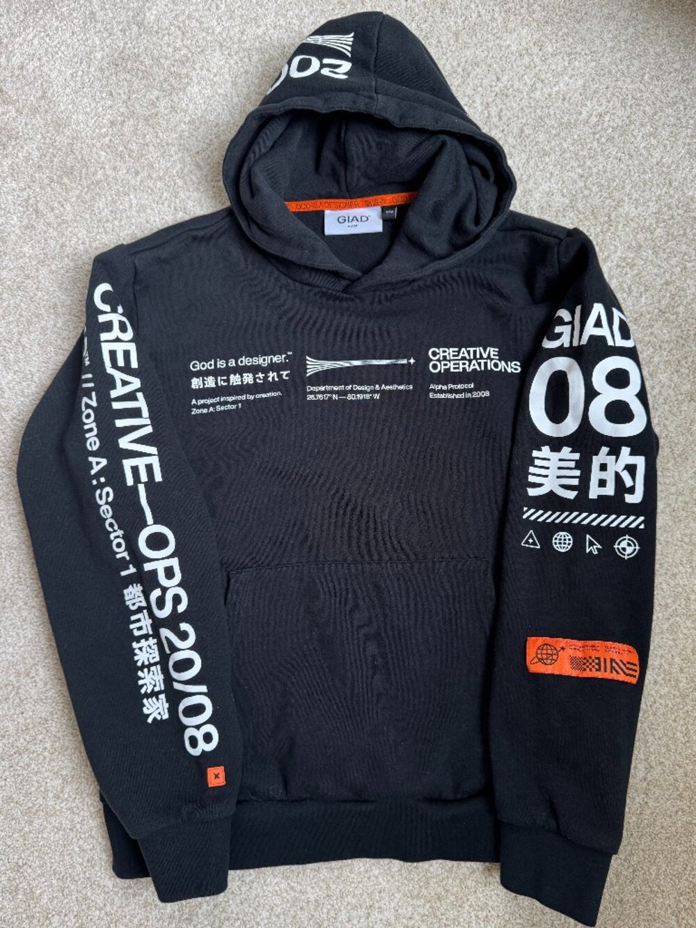 Like New GIAD "God Is A Designer" Black Hoodie Graphic Hoodie, Men's M